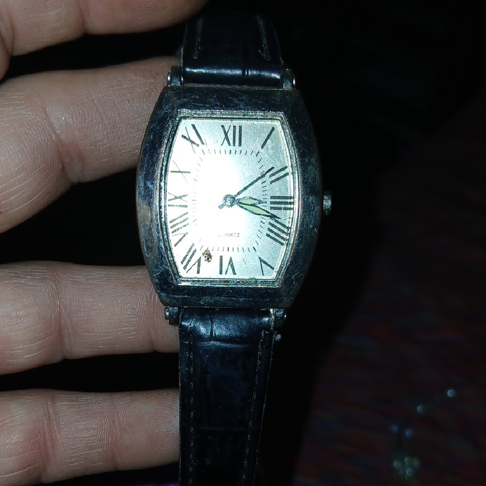 Black Leather Strap Men's Watch
